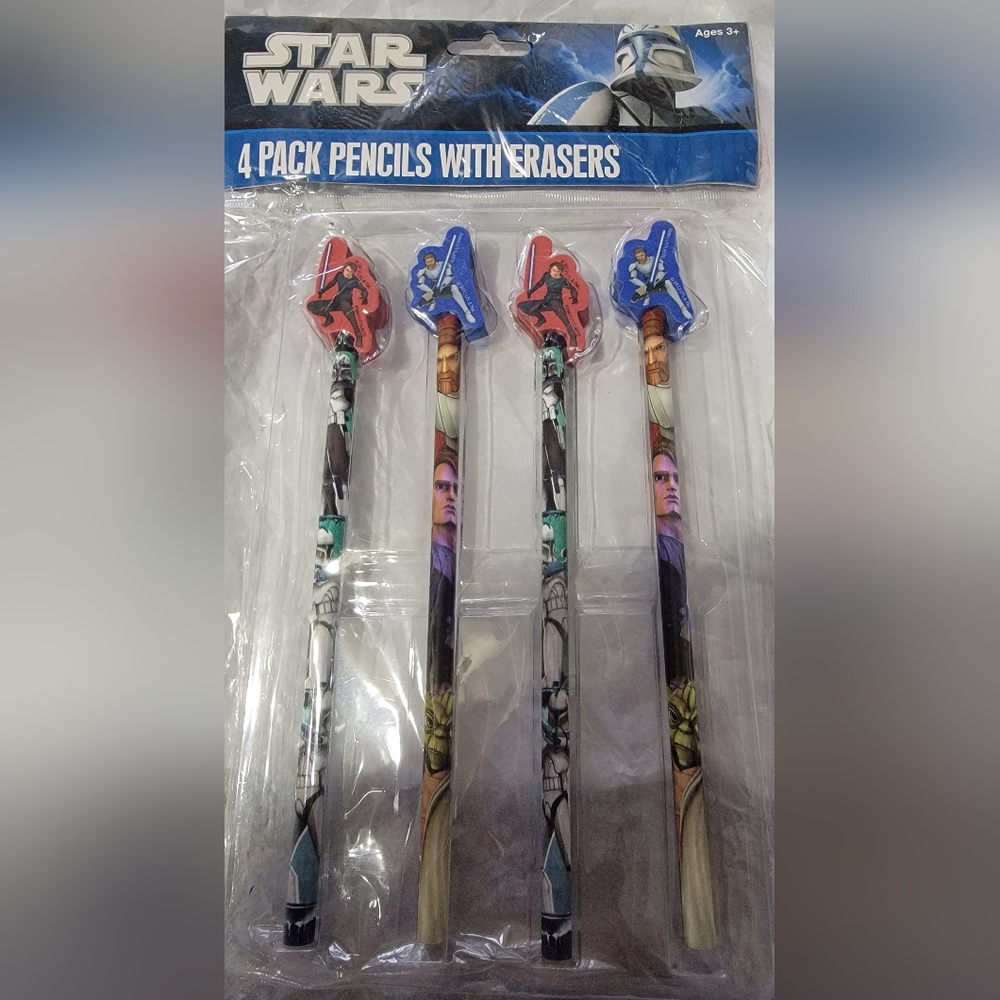 🍎 Nwt 4 Star Wars Themed Pencils Character Toppers Erasers